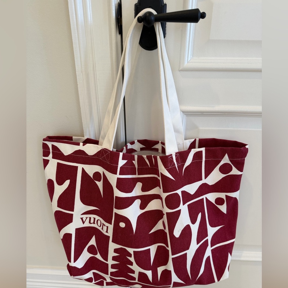 Vuori Maroon and White Graphic Canvas Tote